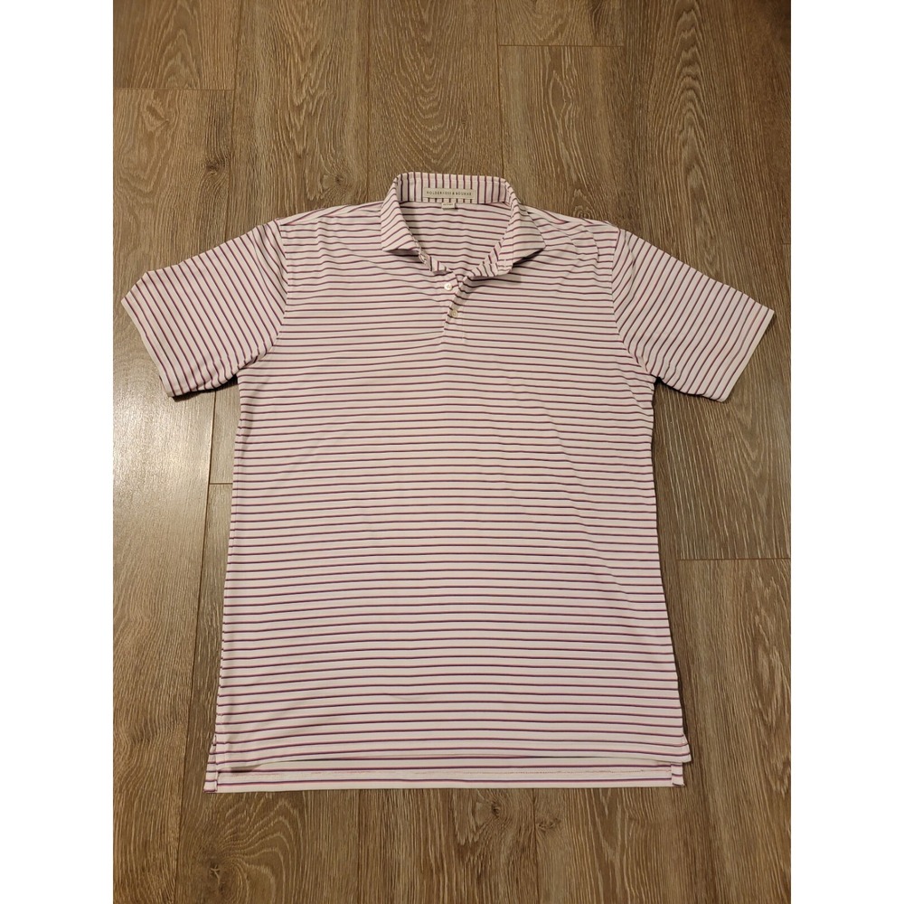 Holderness & Bourne Polo Shirt Mens XL Pink Blue Stripe Stretch Performance Golf